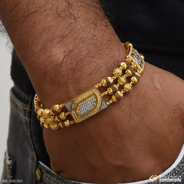 1 Gram Gold Plated Rudraksha Bracelet with Diamond Clasp - Style B965