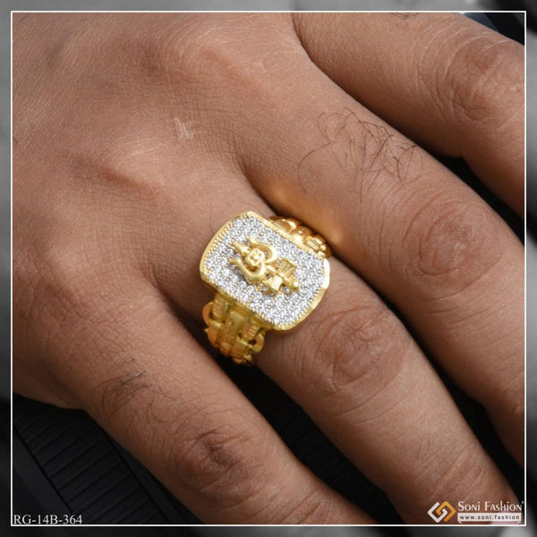 1 gram gold plated trishul with diamond funky design ring