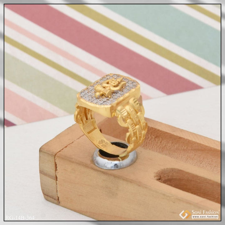 1 gram gold plated trishul with diamond funky design ring