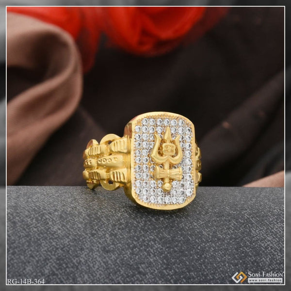 1 gram gold plated trishul with diamond funky design ring