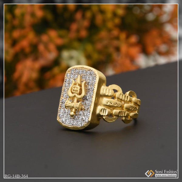 1 gram gold plated trishul with diamond funky design ring