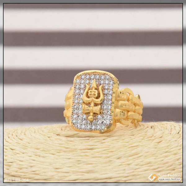 1 gram gold plated trishul with diamond funky design ring