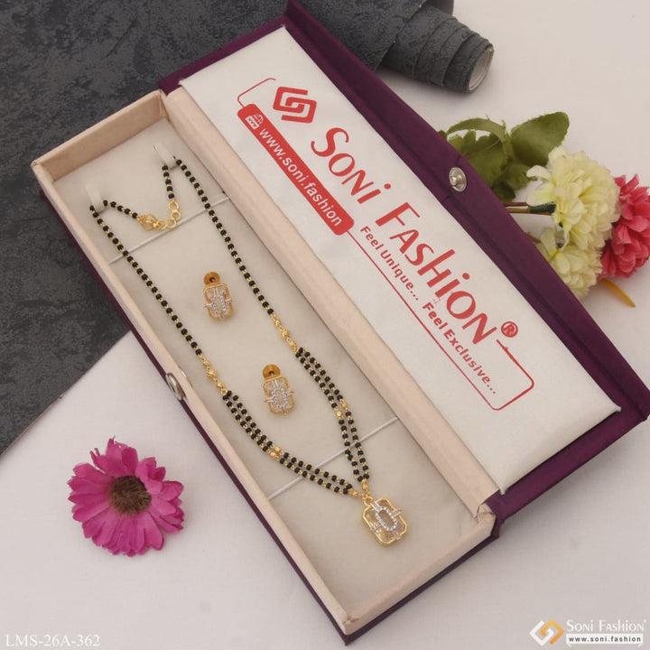 1 Gram Gold Plated White Stone Designer Mangalsutra Set For