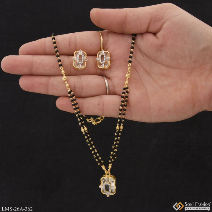 1 Gram Gold Plated White Stone Designer Mangalsutra Set For