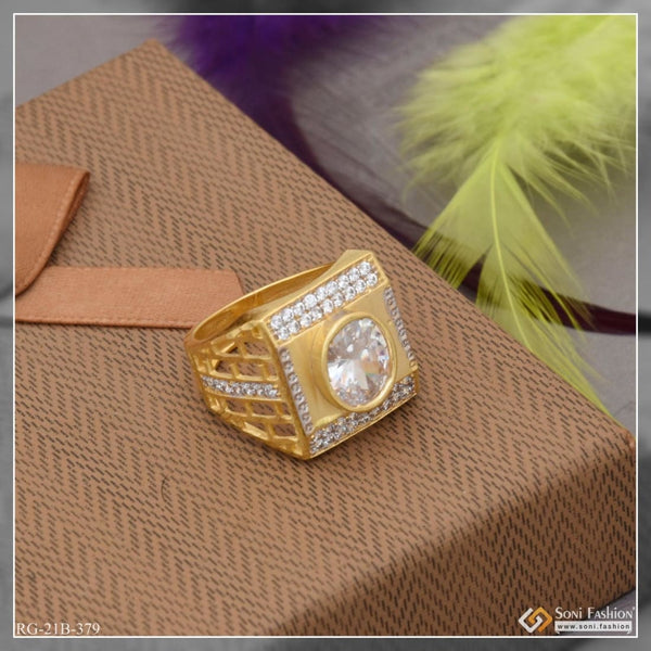 1 gram gold plated wihte with diamond glamorous design ring