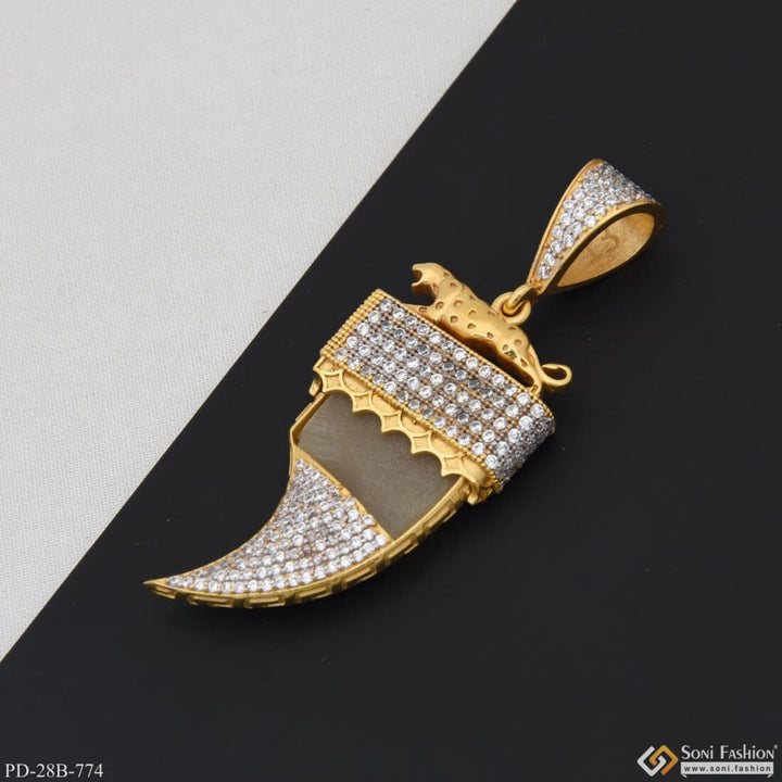 Gold plated pendant with diamonds and chain - 1 gram gold plated extraordianry design for men - Style B774