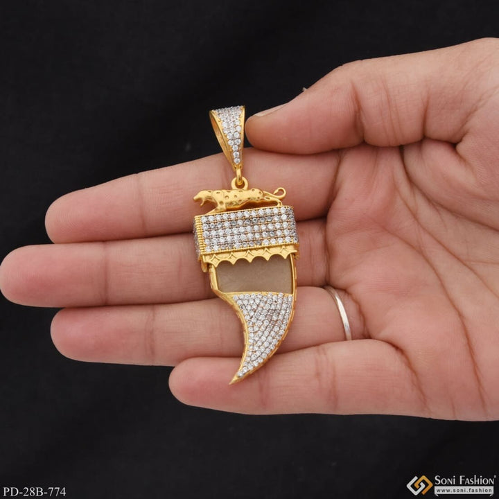 Gold plated diamond pendant with chain - 1 gram gold plated men’s jewelry - Style B774