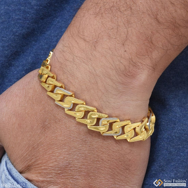 Gold plated heart design bracelet for men - 1 gram gold plated with diamond hand-crafted design- Style C932.