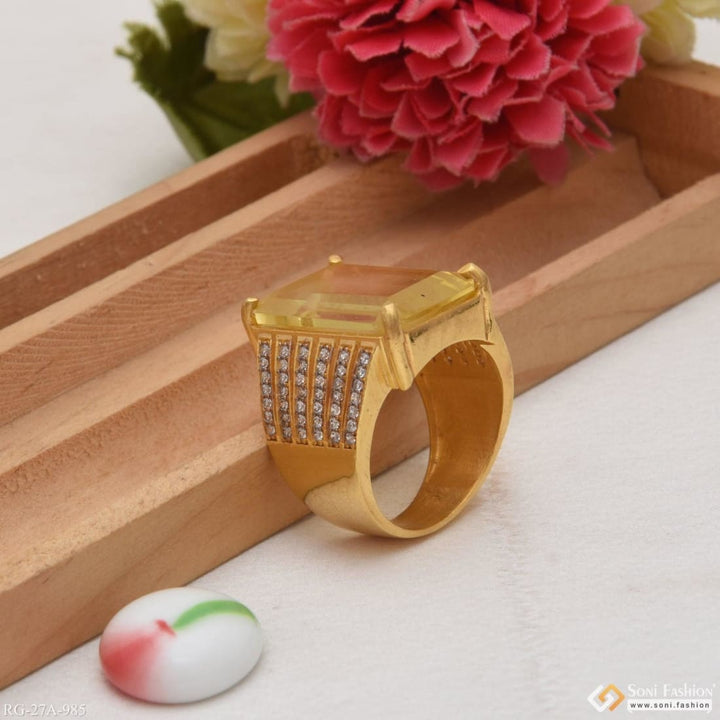 1 gram gold plated yellow ring with diamond antique design