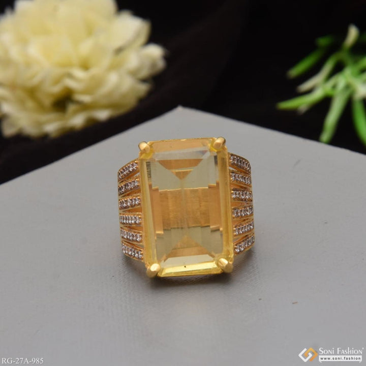 1 gram gold plated yellow ring with diamond antique design