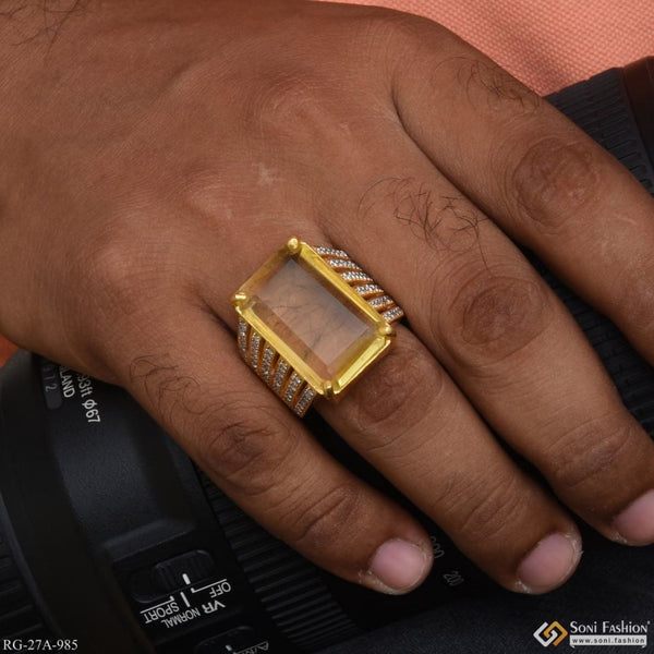 1 gram gold plated yellow ring with diamond antique design