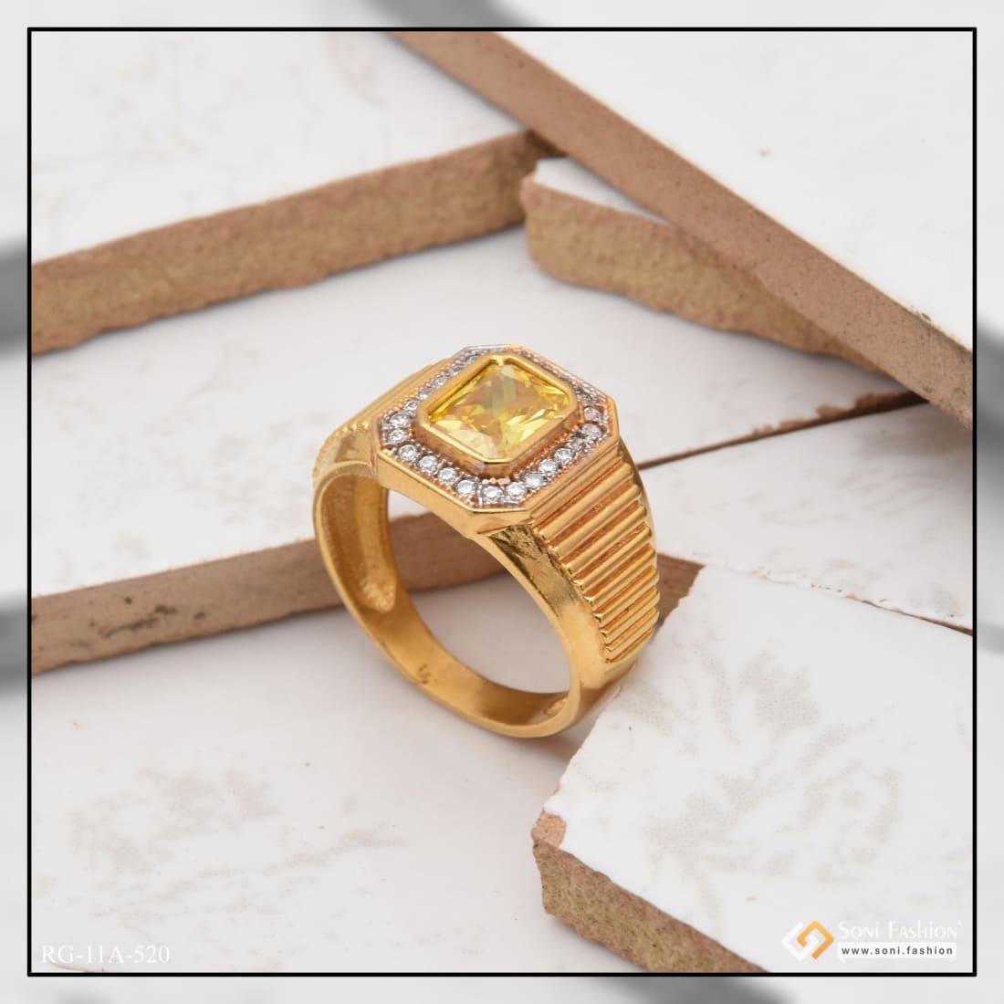 Gents gold ring sales design with stone