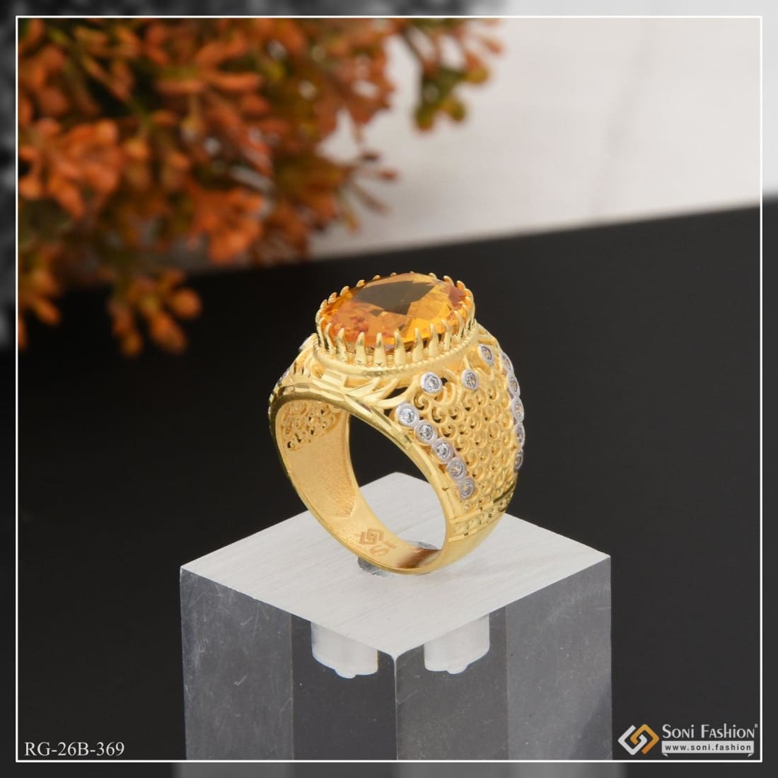 1 Gram Gold Plated Yellow Stone With Diamond Best Quality Ring For