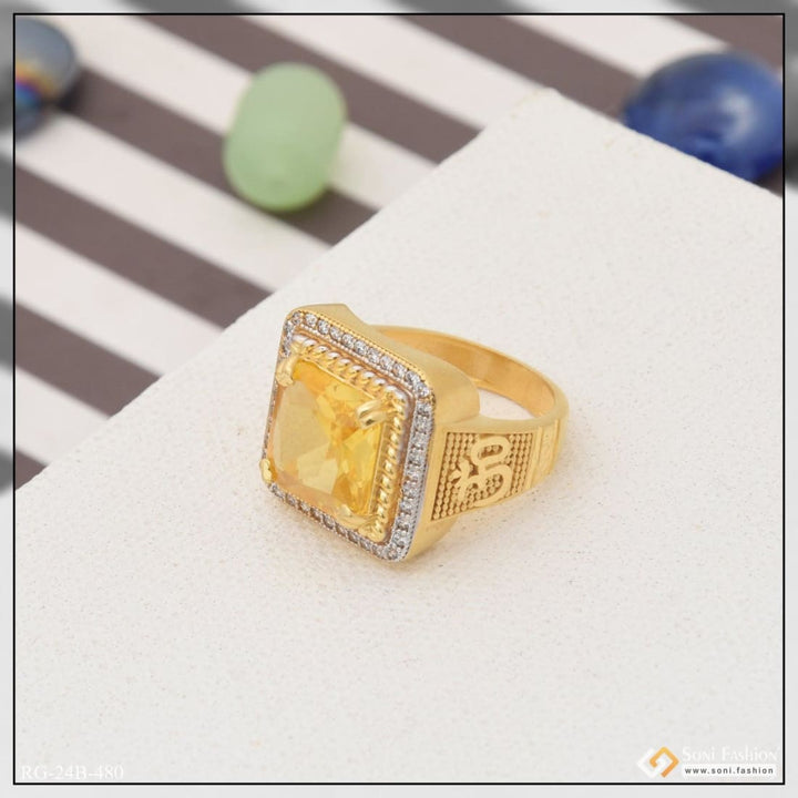 1 gram gold plated yellow stone with diamond best quality