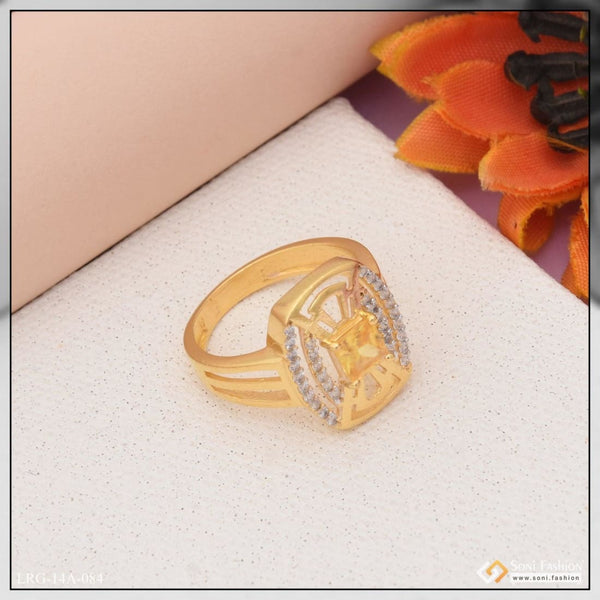 1 gram gold plated yellow stone with diamond designer ring