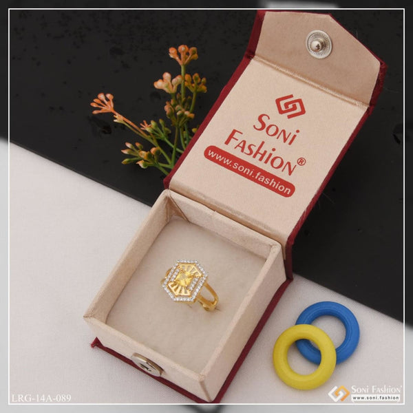 1 Gram Gold Plated Yellow Stone With Diamond Designer Ring