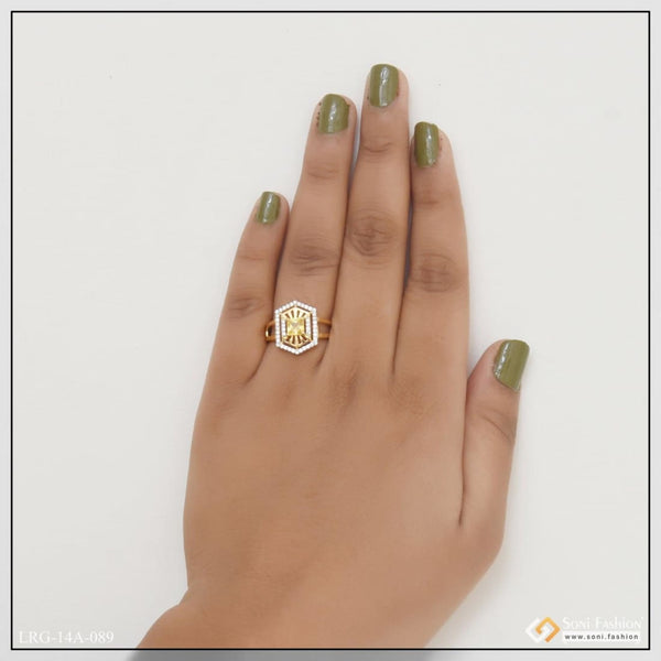 1 Gram Gold Plated Yellow Stone With Diamond Designer Ring