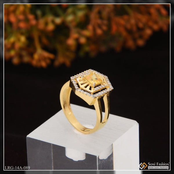 1 Gram Gold Plated Yellow Stone With Diamond Designer Ring