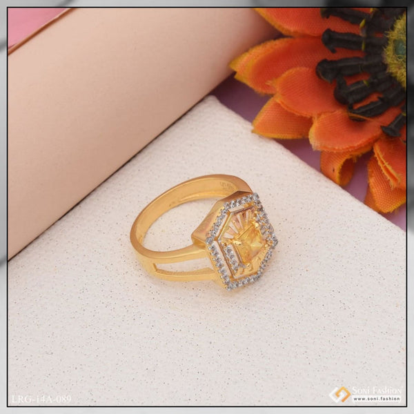 1 Gram Gold Plated Yellow Stone With Diamond Designer Ring