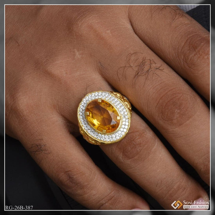 1 Gram Gold Plated Yellow Stone With Diamond Funky Design