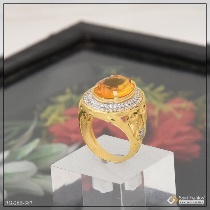 1 Gram Gold Plated Yellow Stone With Diamond Funky Design