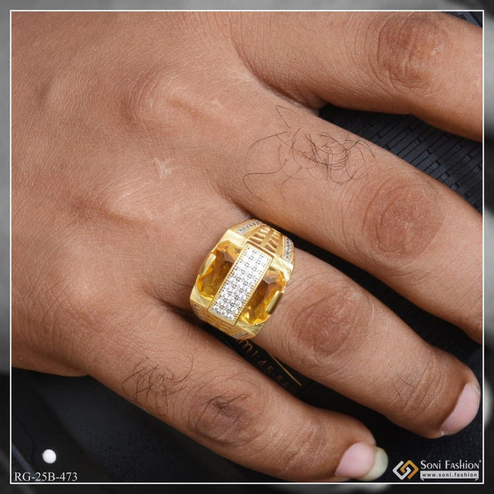 1 gram gold plated yellow stone with diamond funky design