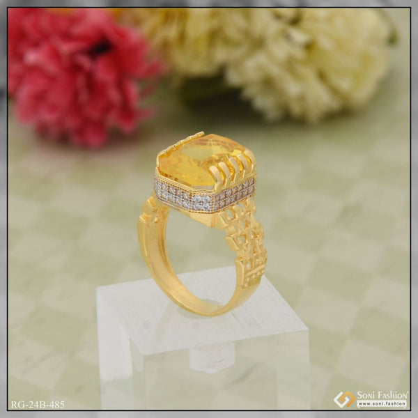 1 gram gold plated yellow stone with diamond funky design