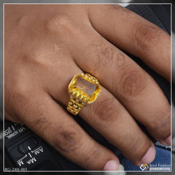 1 gram gold plated yellow stone with diamond funky design