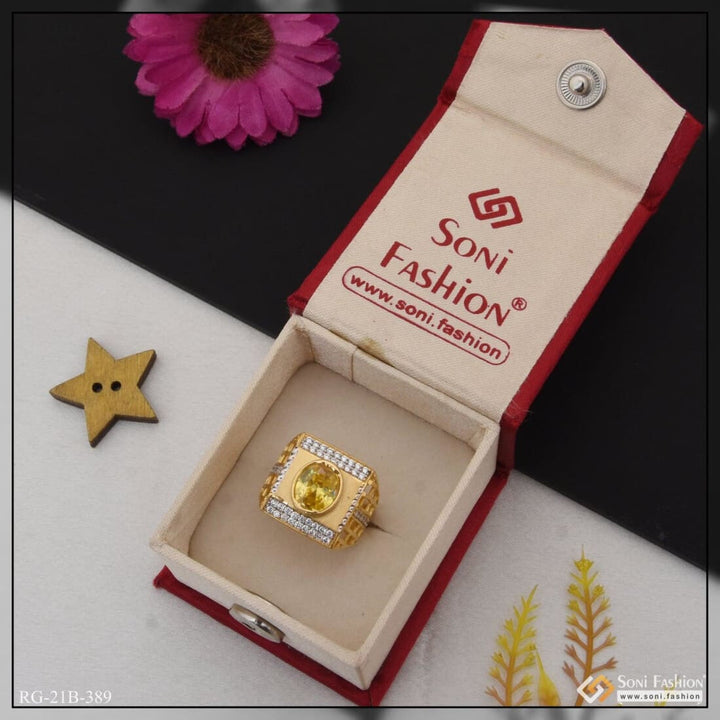 1 Gram Gold Plated Yellow Stone With Diamond Hand-crafted