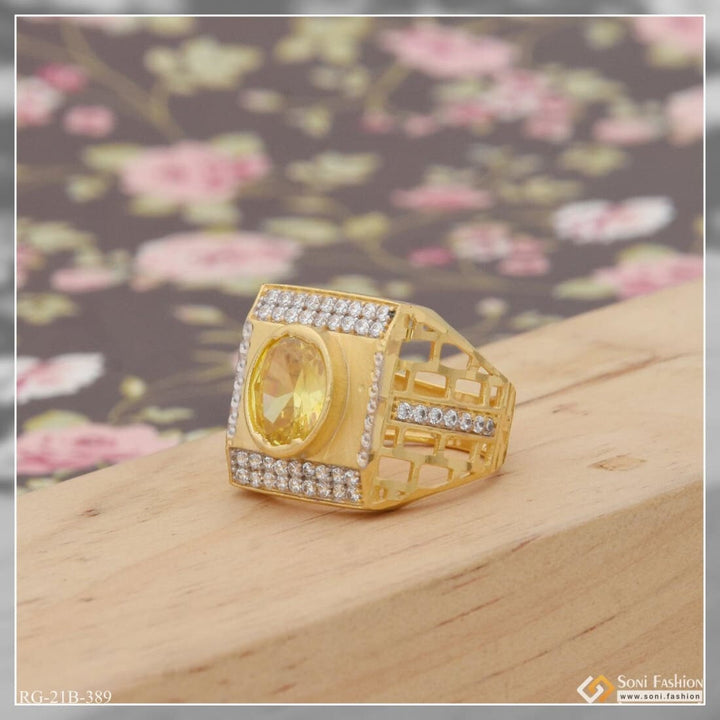 1 Gram Gold Plated Yellow Stone With Diamond Hand-crafted