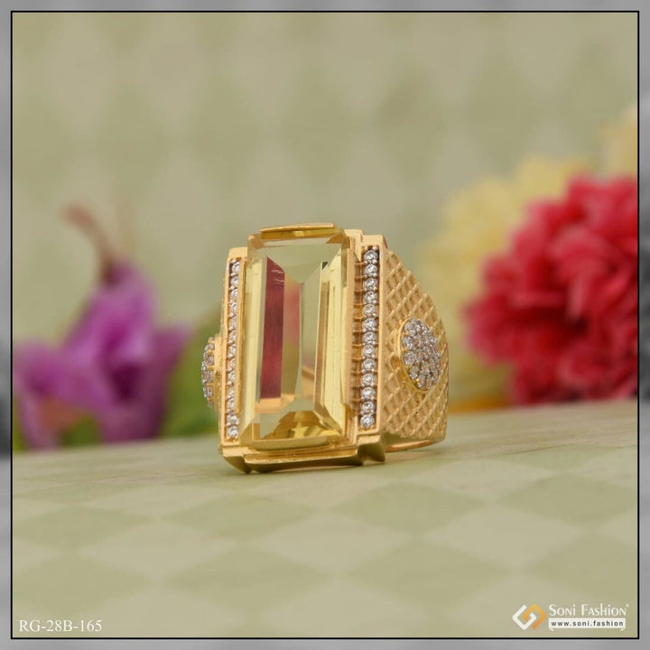 1 Gram Gold Plated Yellow Stone Expertly Crafted Ring For Men - Style B165