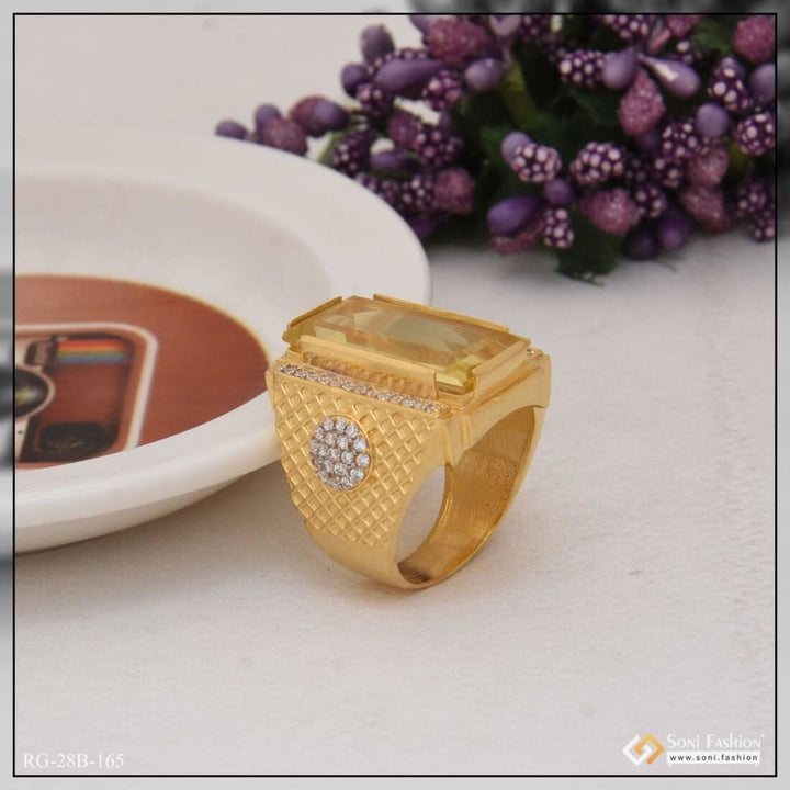 1 Gram Gold Plated Ring with Yellow Stone - Expertly Crafted Design (Style B165)