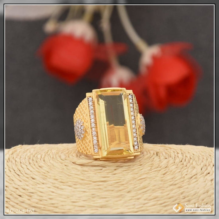 Yellow sapphire and diamond ring on 1 gram gold plated yellow stone design for men - Style B165