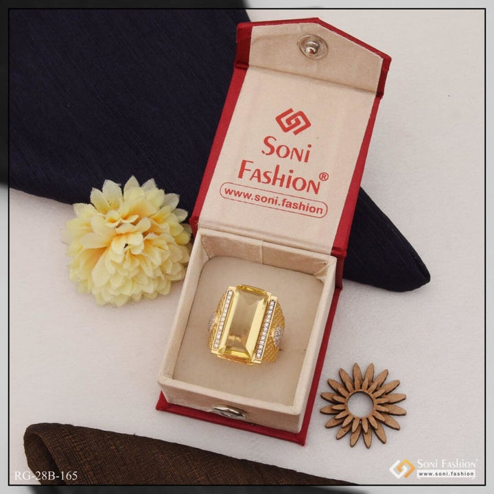 1 Gram Gold Plated Yellow Stone Ring - Expertly Crafted Floral Design