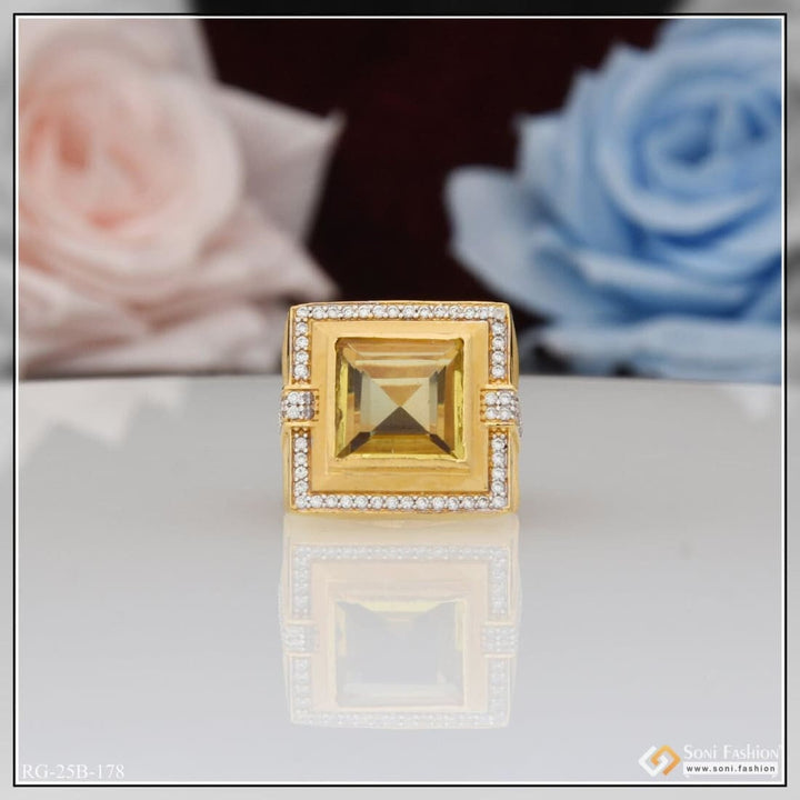 Yellow sapphire and diamond men’s ring - 1 Gram Gold Plated Yellow Stone With Diamond Best Quality Ring For Men