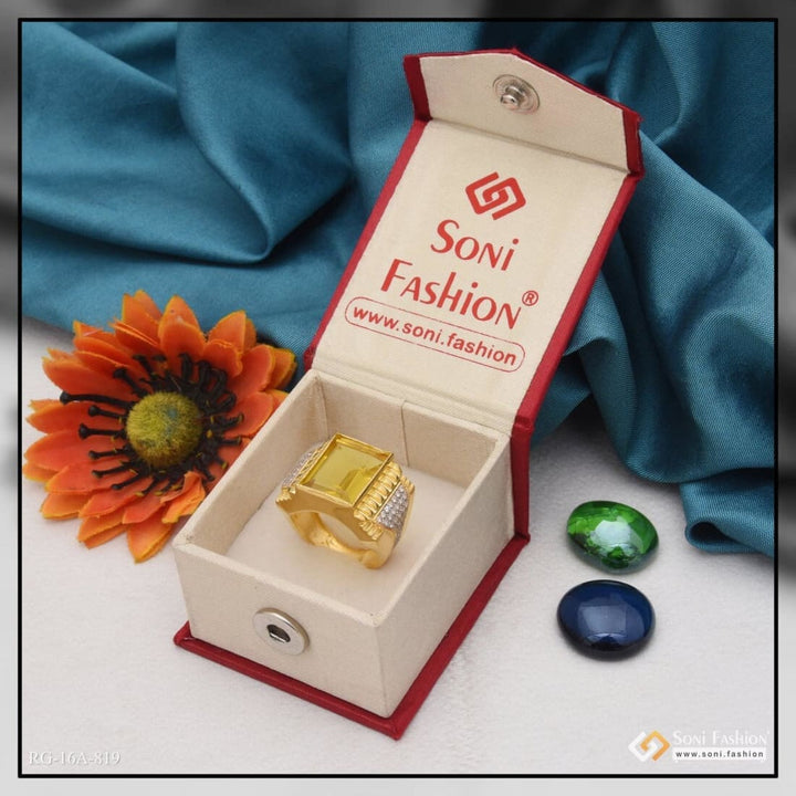 1 Gram Gold Plated Yellow Stone Diamond Ring in a Box