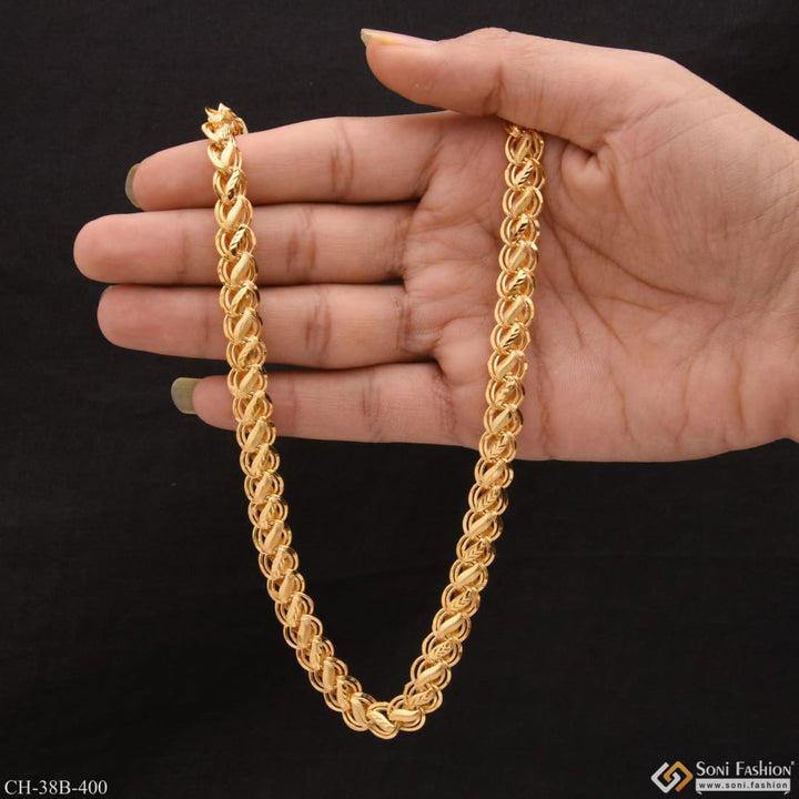 Gold chain with link in 1 Gram Gold - Ring Into Ring With Kohli Gold Plated Chain For Men - Style B400