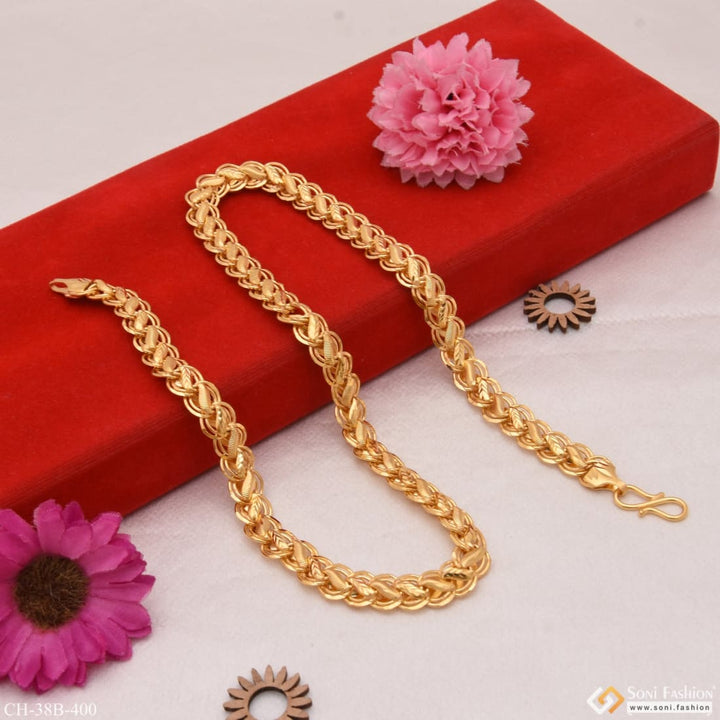 Gold chain with flower on top, part of 1 Gram Gold - Ring Into Ring with Kohli Gold Plated Chain for Men - Style B400.