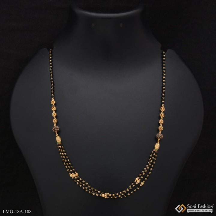 1 gram gold forming hand-finished design 3 line mangalsutra