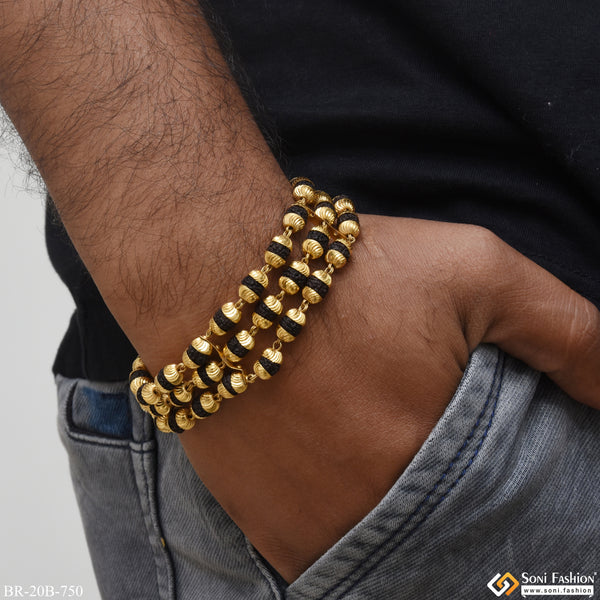 1 Gram Gold Forming - 3 Line Gold Plated Rudraksha Bracelet for Men - Style B750