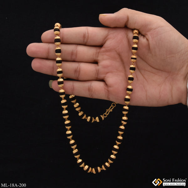 1 Gram Gold Formig Black Finely Detailed Design Rudraksha Mala for Men - Style A200