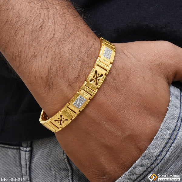 1 Gram Gold Forming Chokdi with Diamond Glittering Design Bracelet for Men - Style B814