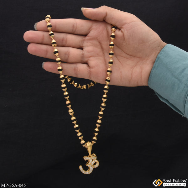 1 Gram Gold Forming Om With Diamond Rudraksha Mala With Pendant - Style A045