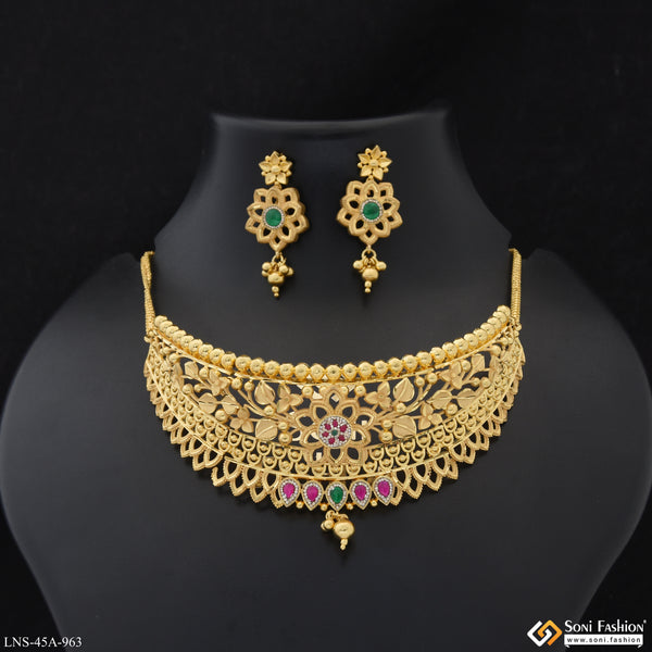 1 Gram Gold Plated Choker Necklace Set for Women - Style A963