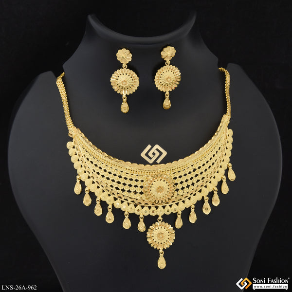 1 Gram Gold Plated Choker Necklace Set for Women - Style A962