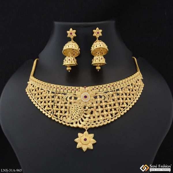 1 Gram Gold Plated Choker Necklace Set for Women - Style A965