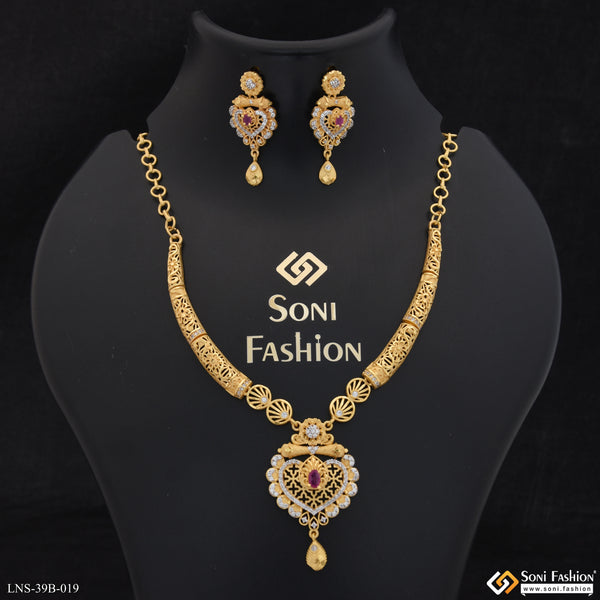 1 Gram Gold Plated Cool Design Necklace Set for Ladies - Style B019