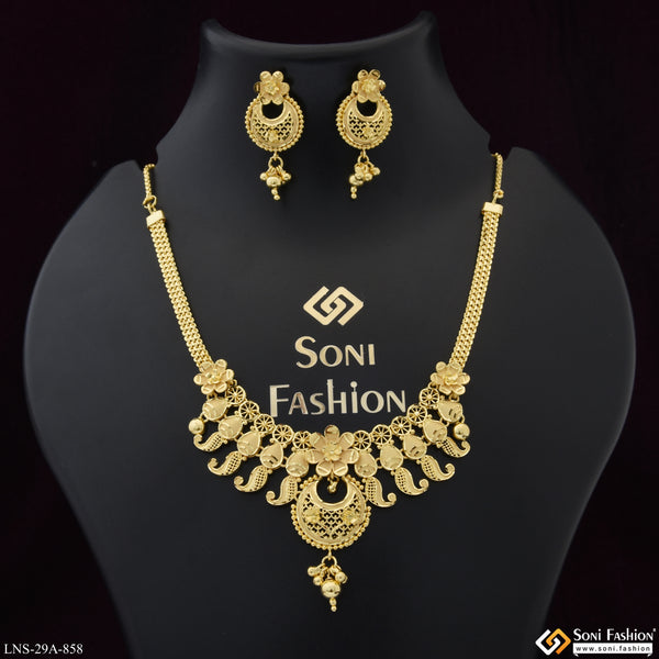 1 Gram Gold Plated Fancy Design Necklace Set for Women - Style A858