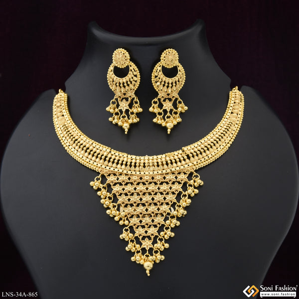 1 Gram Gold Plated Finely Detailed Necklace Set for Women - Style A865