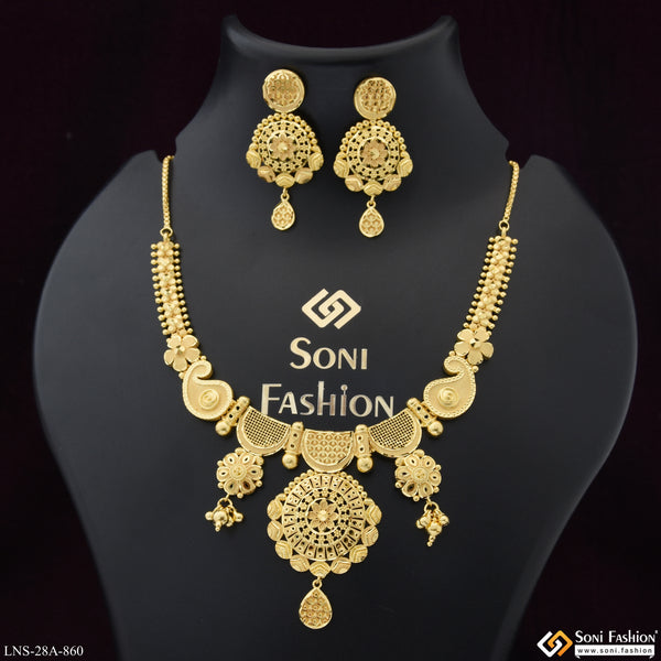 1 Gram Gold Plated Graceful Design Necklace Set for Women - Style A860